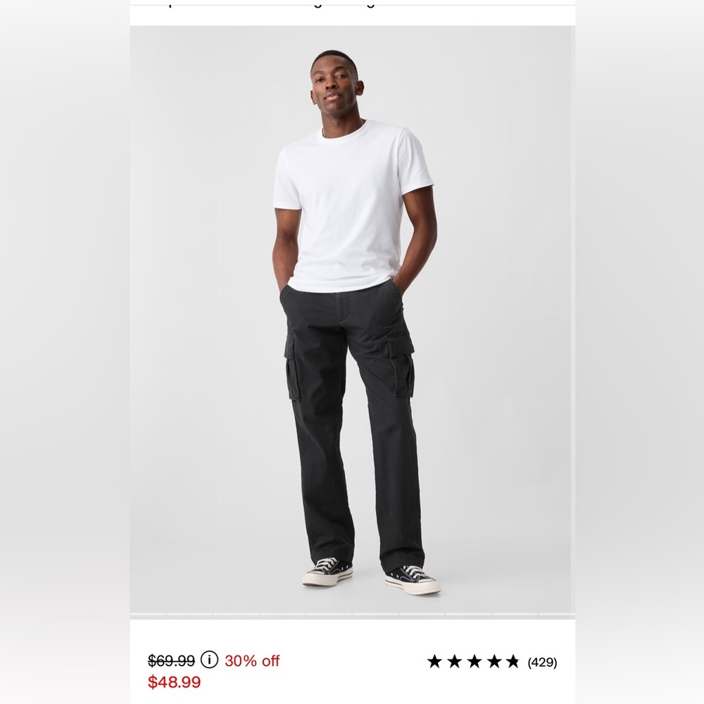 GAP Black Cargo Pants Straight-Leg Relaxed Fit